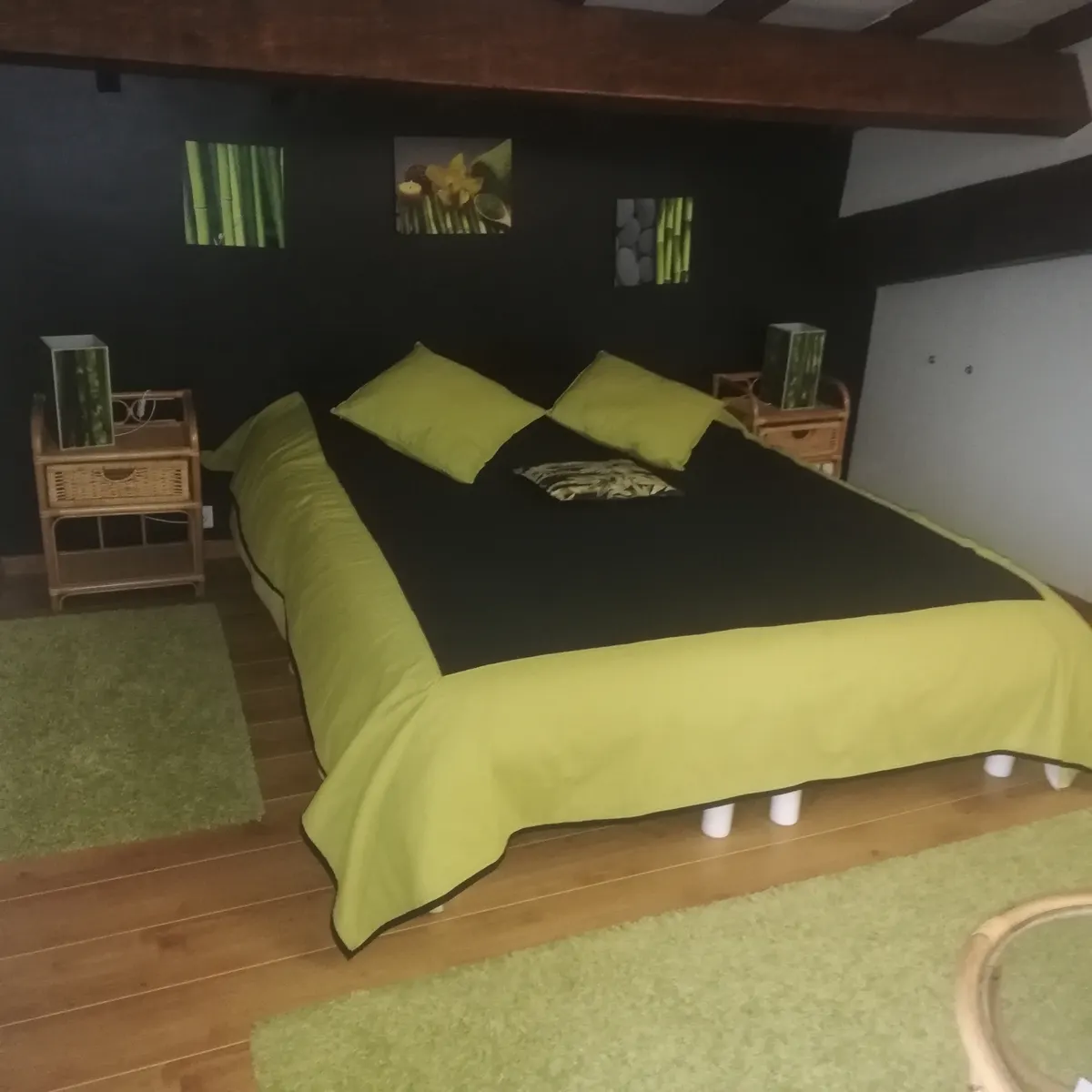 Chambre Bambou à La Frandomière : lit 160 séparable en lits jumeaux